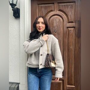 Zara Boxy Crop Button Front Wool Blend Jacket